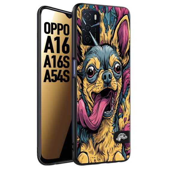 CUSTOMIZZA - Custodia cover nera morbida in tpu compatibile per Oppo A16 - A16S - A54S Chihuahua illustrazione cane pop art cane street art cartone animato