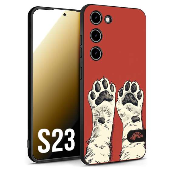 CUSTOMIZZA - Custodia cover nera morbida in tpu compatibile per Samsung S23 zampe di gatto cat paws rossa red disegnata fumetto cartoon