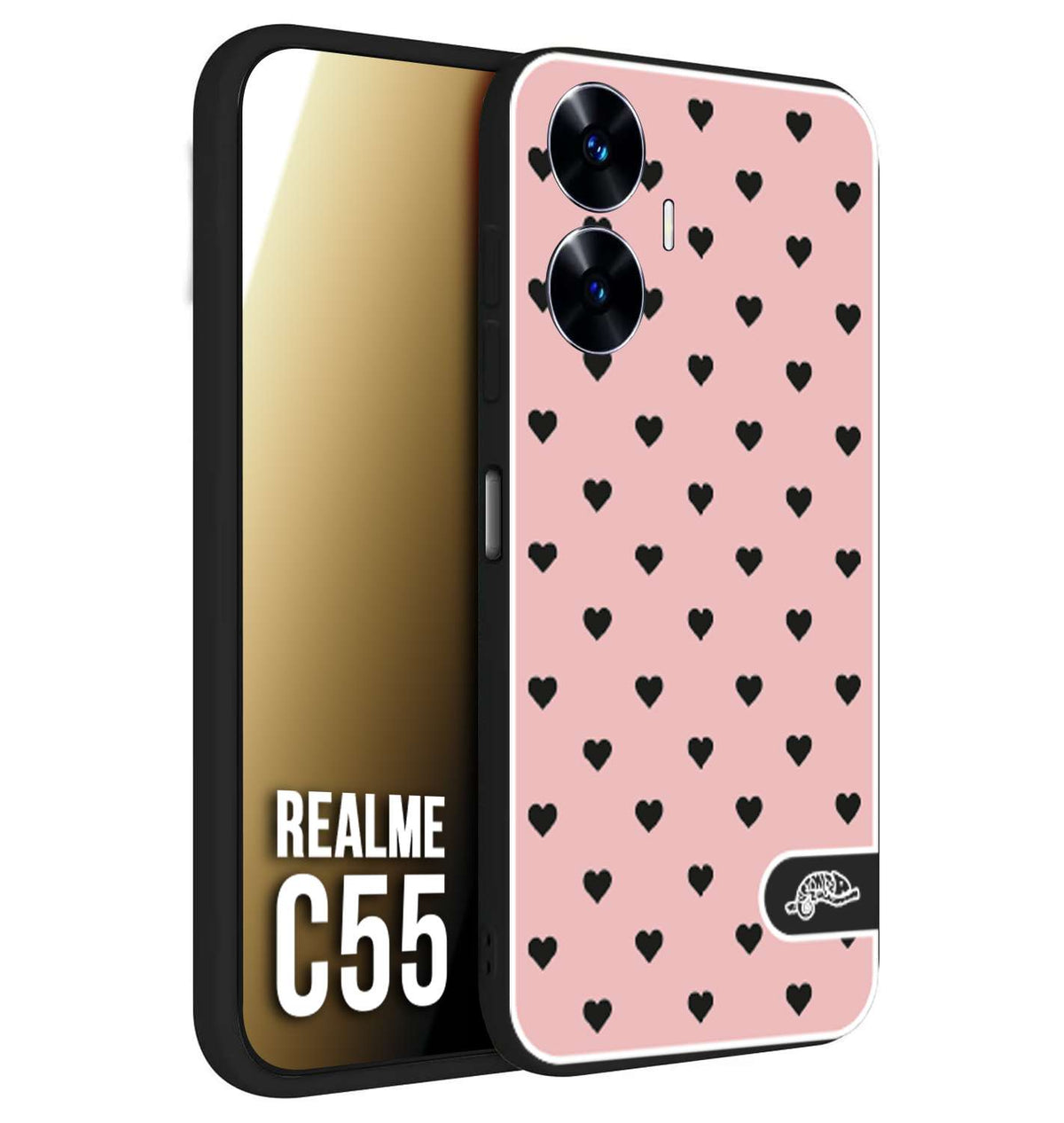 CUSTOMIZZA - Custodia cover nera morbida in tpu compatibile per Realme C55 cuori pois rosa donna pin up vintage