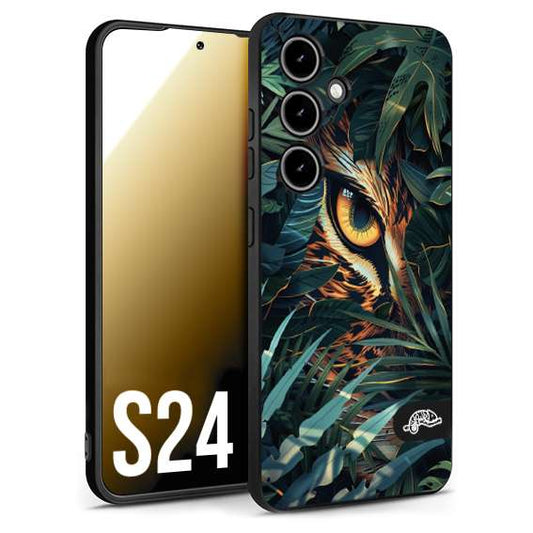 CUSTOMIZZA - Custodia cover nera morbida in tpu compatibile per Samsung S24 animali color giungla tropicale occhio di giaguaro felino disegnato