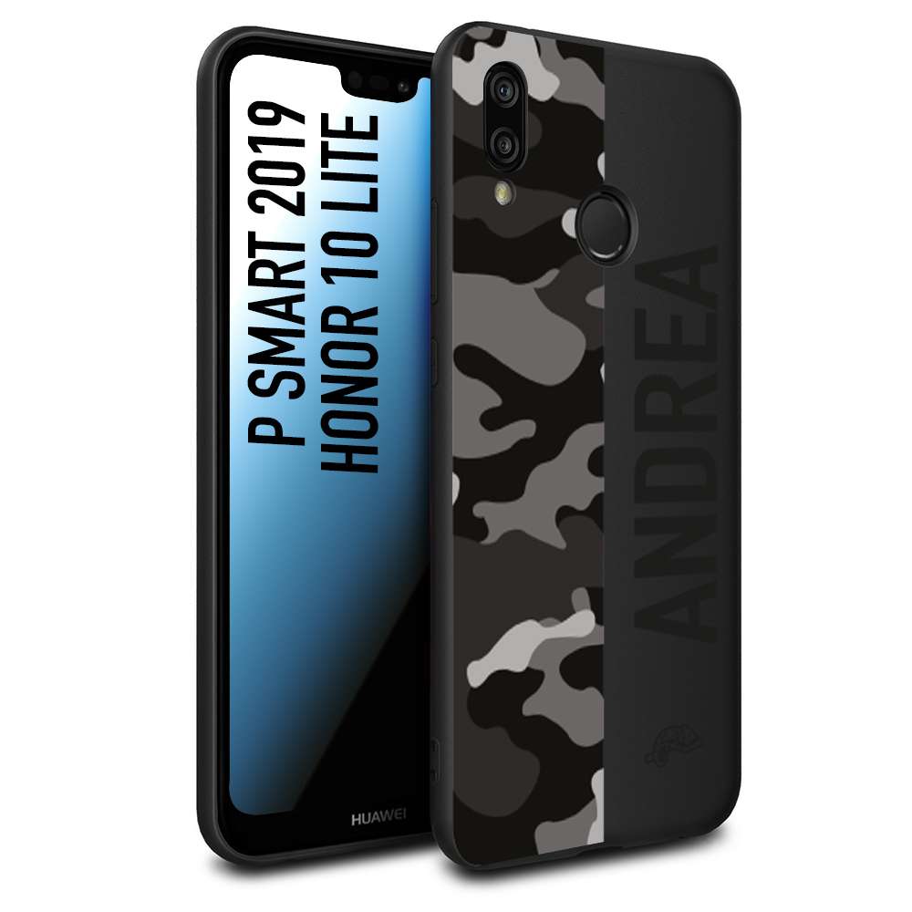 CUSTOMIZZA - Custodia cover nera morbida in tpu compatibile per Huawei P Smart 2019 camouflage mimetico militare personalizzata nome