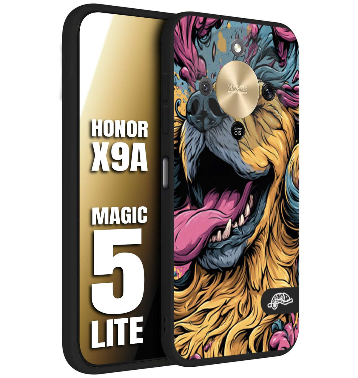 CUSTOMIZZA - Custodia cover nera morbida in tpu compatibile per Honor X9A - Honor Magic 5 Lite Golden Retriever illustrazione cane pop art cane street art cartone animato