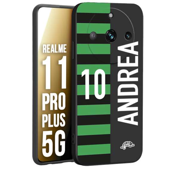 CUSTOMIZZA - Custodia cover nera morbida in tpu compatibile per Realme 11 PRO PLUS 5G personalizzata calcio football nome e numero calciatori neroverde