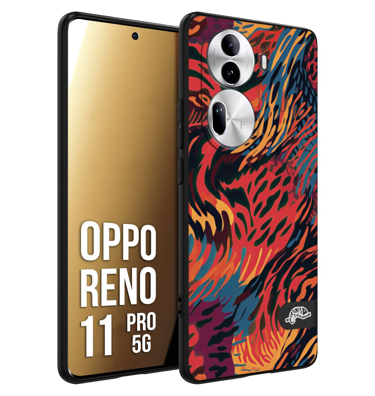 CUSTOMIZZA - Custodia cover nera morbida in tpu compatibile per Oppo Reno 11 PRO 5G leopardato maculato tigrato colorata fiamme rossa blu arancione