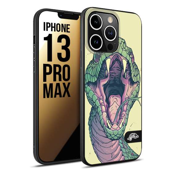 CUSTOMIZZA - Custodia cover nera morbida in tpu compatibile per iPhone 13 PRO MAX snake yellow green serpente tatuaggio tattoo disegnato a mano