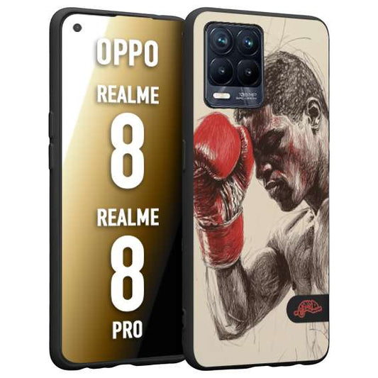 CUSTOMIZZA - Custodia cover nera morbida in tpu compatibile per Realme 8 - 8 PRO pugilato pugili disegno tattoo guantoni boxer pesi massimi
