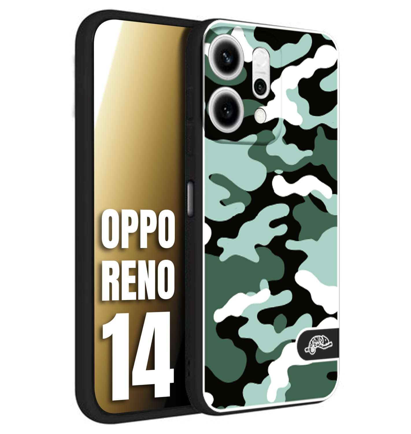 CUSTOMIZZA - Custodia cover nera morbida in tpu compatibile per Oppo Reno 14 camouflage mimetico militare verde green