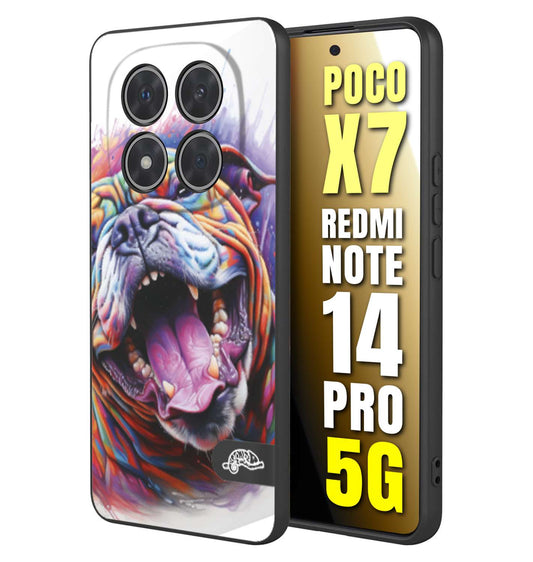 CUSTOMIZZA - Custodia cover nera morbida in tpu compatibile per Xiaomi Redmi Note 14 PRO 5G animali color bulldog cane dog colori vibranti disegnato schizzo