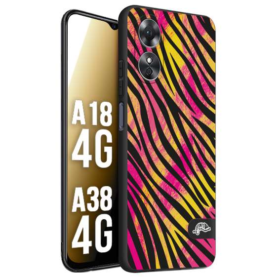 CUSTOMIZZA - Custodia cover nera morbida in tpu compatibile per Oppo A18 4G - A38 4G zebrata maculata a rilievo soft touch donna fucsia gialla