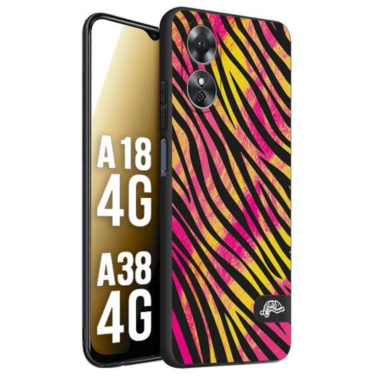 CUSTOMIZZA - Custodia cover nera morbida in tpu compatibile per Oppo A18 4G - A38 4G zebrata maculata a rilievo soft touch donna fucsia gialla
