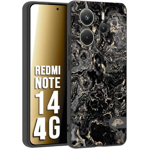 CUSTOMIZZA - Custodia cover nera morbida in tpu compatibile per Xiaomi Redmi Note 14 4G effetto marmo marble nero black venature dorato pietra