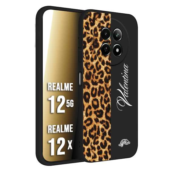 CUSTOMIZZA - Custodia cover nera morbida in tpu compatibile per Realme 12 5G - 12X custom nome scritta leopardato maculato donna marrone leopard