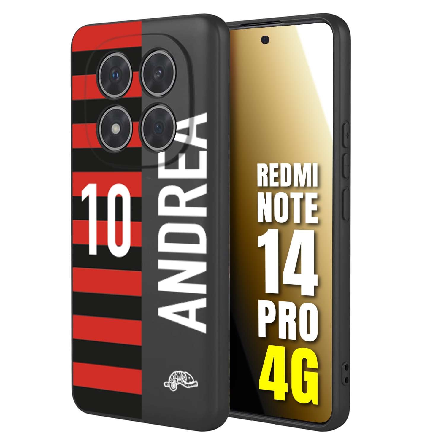 CUSTOMIZZA - Custodia cover nera morbida in tpu compatibile per Xiaomi Redmi Note 14 PRO 4G personalizzata calcio football nome e numero calciatori rossonera