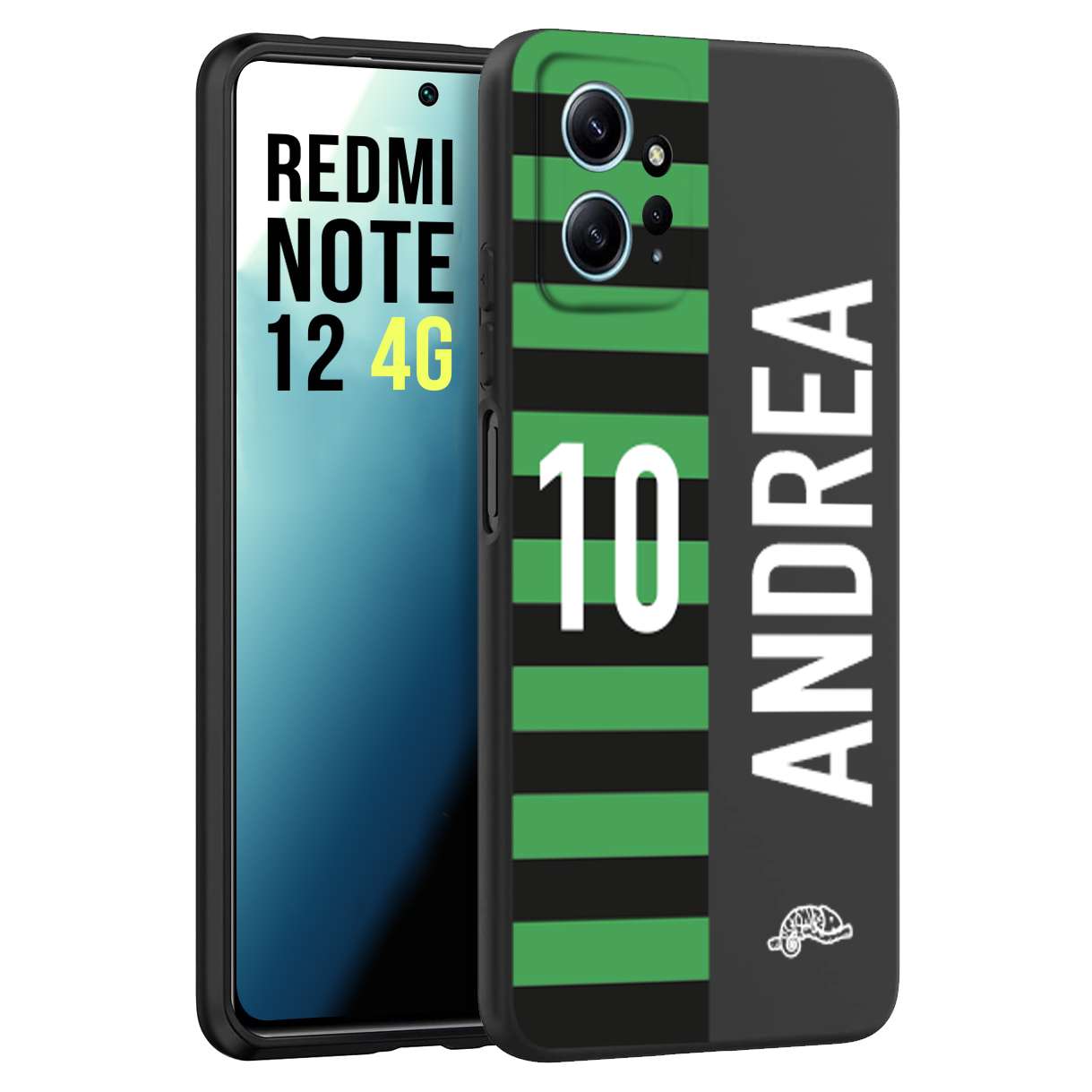 CUSTOMIZZA - Custodia cover nera morbida in tpu compatibile per Xiaomi Redmi Note 12 4G personalizzata calcio football nome e numero calciatori neroverde