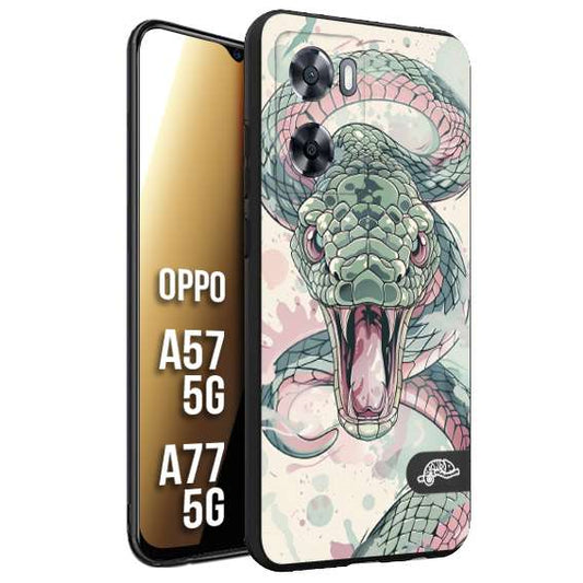 CUSTOMIZZA - Custodia cover nera morbida in tpu compatibile per Oppo A57 5G - A77 5G snake pink green serpente tatuaggio tattoo disegnato a mano