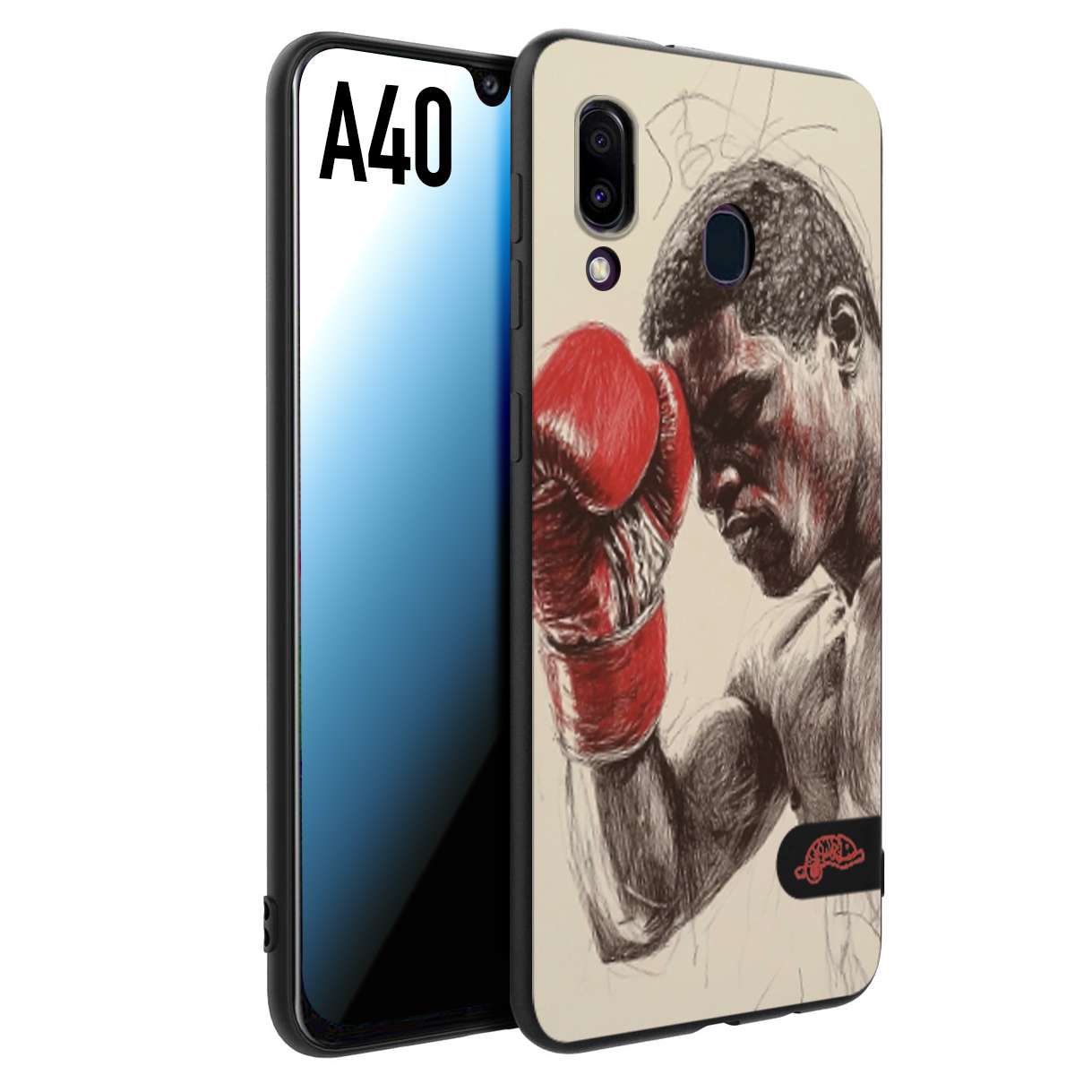 CUSTOMIZZA - Custodia cover nera morbida in tpu compatibile per Samsung A40 pugilato pugili disegno tattoo guantoni boxer pesi massimi