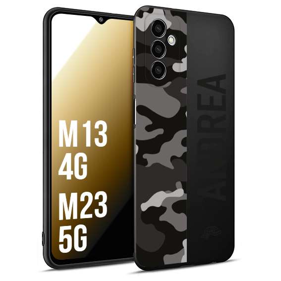CUSTOMIZZA - Custodia cover nera morbida in tpu compatibile per Samsung M13 4G - M23 5G camouflage mimetico militare personalizzata nome