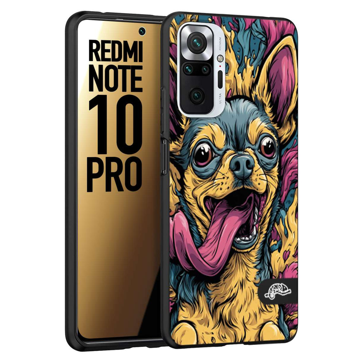 CUSTOMIZZA - Custodia cover nera morbida in tpu compatibile per Xiaomi Redmi Note 10 PRO Chihuahua illustrazione cane pop art cane street art cartone animato
