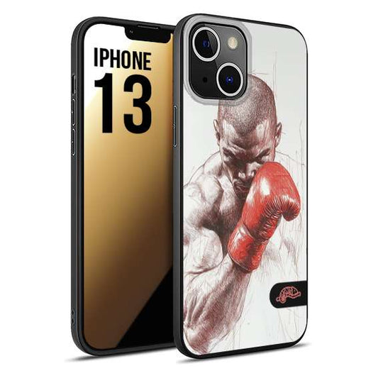 CUSTOMIZZA - Custodia cover nera morbida in tpu compatibile per iPhone 13 pugilato pugili disegno tattoo guantoni box sport primo piano