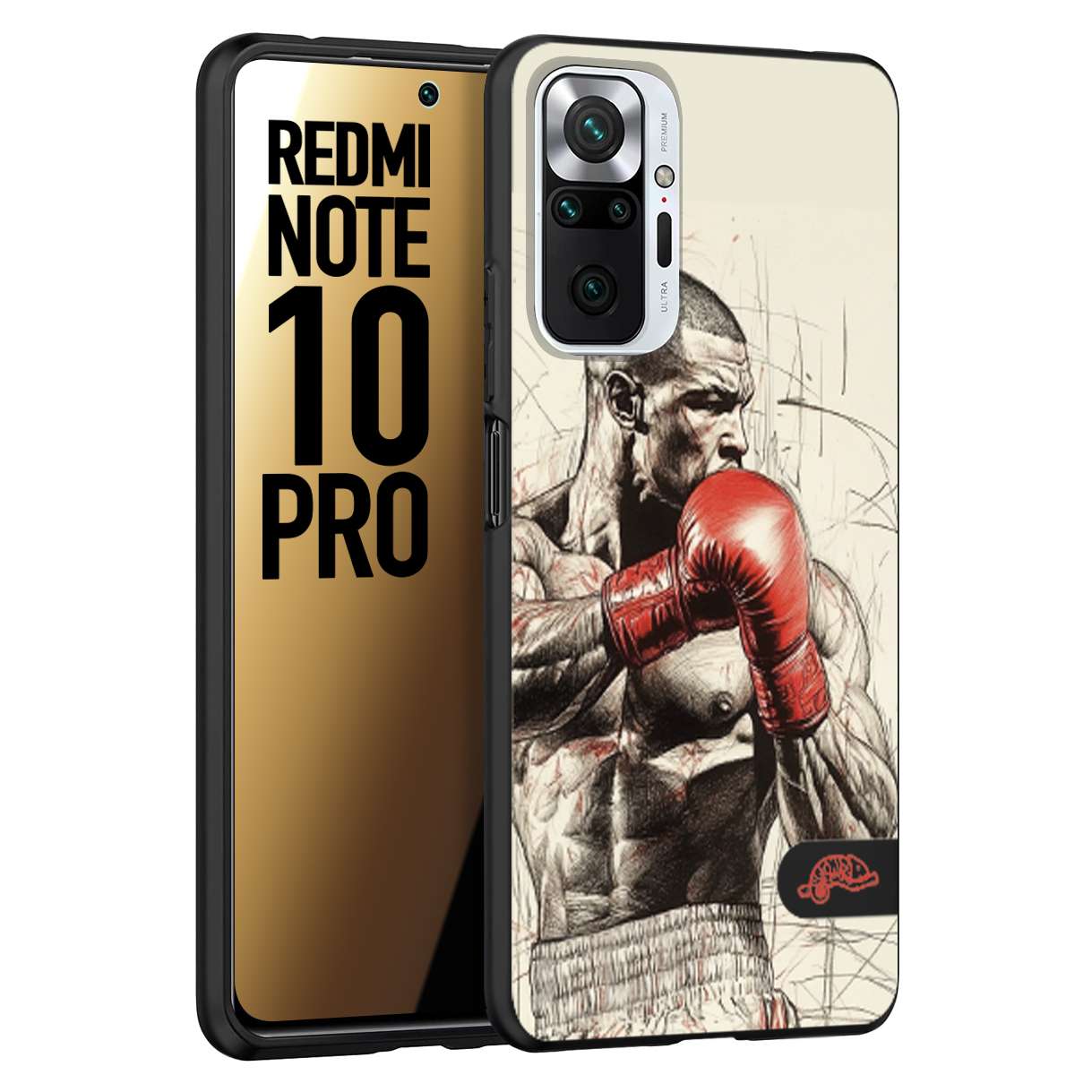 CUSTOMIZZA - Custodia cover nera morbida in tpu compatibile per Xiaomi Redmi Note 10 PRO pugilato pugili disegno tattoo guantoni box sport ring