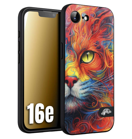 CUSTOMIZZA - Custodia cover nera morbida in tpu compatibile per iPhone 16E animali color cat gatto viso colori vibranti disegnato schizzo