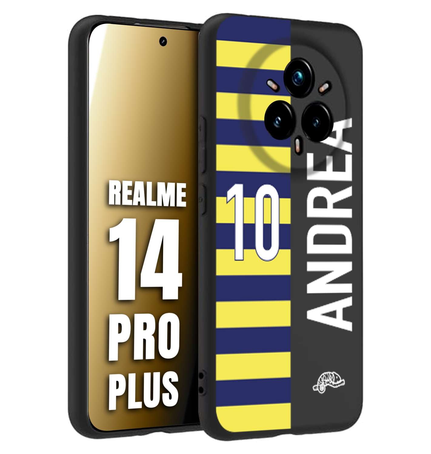 CUSTOMIZZA - Custodia cover nera morbida in tpu compatibile per Realme 14 PRO PLUS personalizzata calcio football nome e numero calciatori giallo blu
