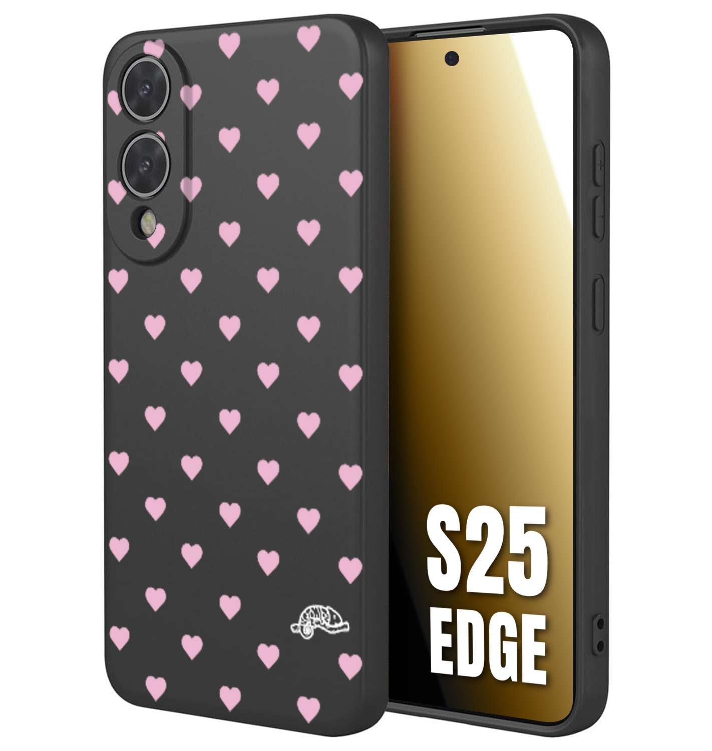 CUSTOMIZZA - Custodia cover nera morbida in tpu compatibile per Samsung S25 EDGE cuori pois rosa su nero donna pin up vintage