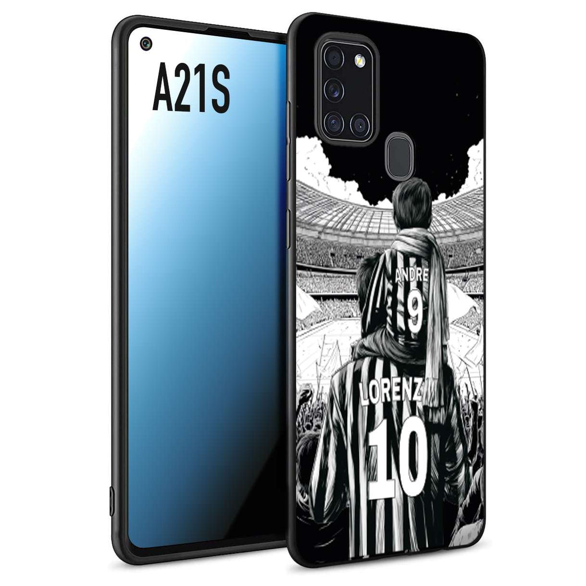 CUSTOMIZZA - Custodia cover nera morbida in tpu compatibile per Samsung A21S personalizzata calcio football nome e numero calciatori bianconeri bianca e nera