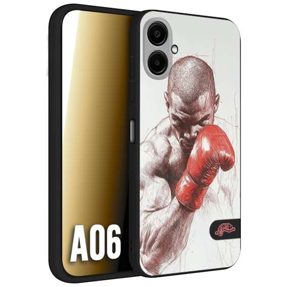 CUSTOMIZZA - Custodia cover nera morbida in tpu compatibile per Samsung A06 pugilato pugili disegno tattoo guantoni box sport primo piano