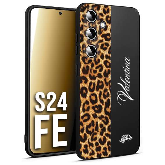 CUSTOMIZZA - Custodia cover nera morbida in tpu compatibile per Samsung S24 FE custom nome scritta leopardato maculato donna marrone leopard