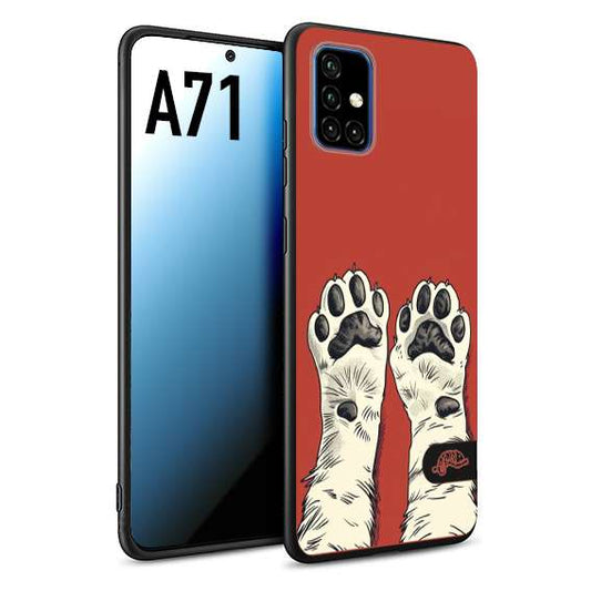 CUSTOMIZZA - Custodia cover nera morbida in tpu compatibile per Samsung A71 zampe di gatto cat paws rossa red disegnata fumetto cartoon