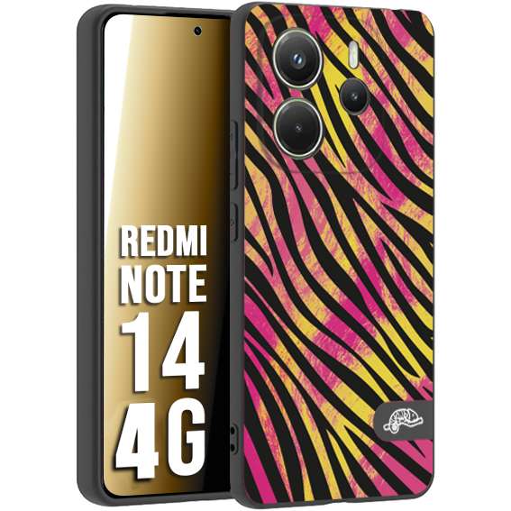 CUSTOMIZZA - Custodia cover nera morbida in tpu compatibile per Xiaomi Redmi Note 14 4G zebrata maculata a rilievo soft touch donna fucsia gialla