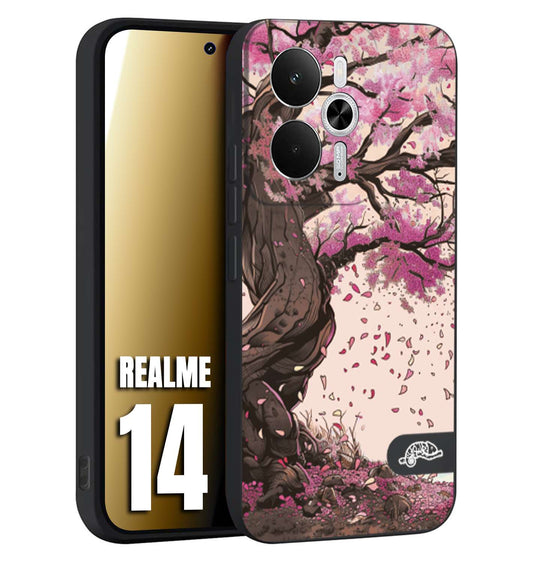 CUSTOMIZZA - Custodia cover nera morbida in tpu compatibile per Realme 14 5G giapponese colori morbidi fiori di ciliegio rosa disegnata