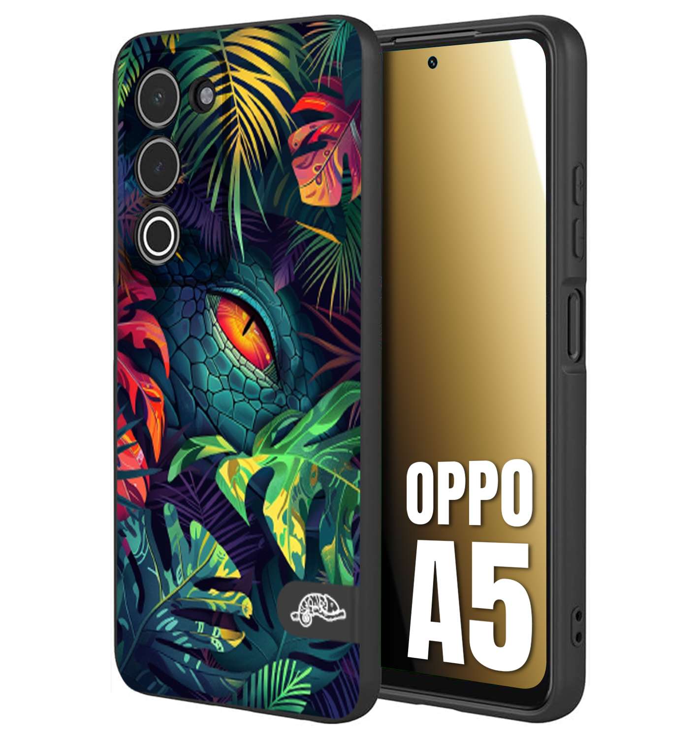 CUSTOMIZZA - Custodia cover nera morbida in tpu compatibile per Oppo A5 animali color giungla tropicale occhio di coccodrillo alligatore disegnato