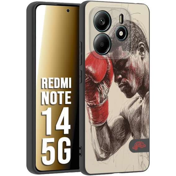 CUSTOMIZZA - Custodia cover nera morbida in tpu compatibile per Xiaomi Redmi Note 14 5G pugilato pugili disegno tattoo guantoni boxer pesi massimi
