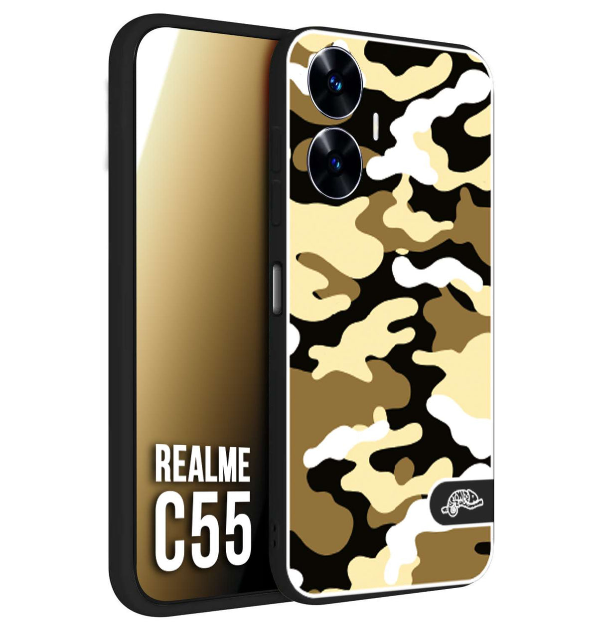 CUSTOMIZZA - Custodia cover nera morbida in tpu compatibile per Realme C55 camouflage mimetico militare giallo desert brown