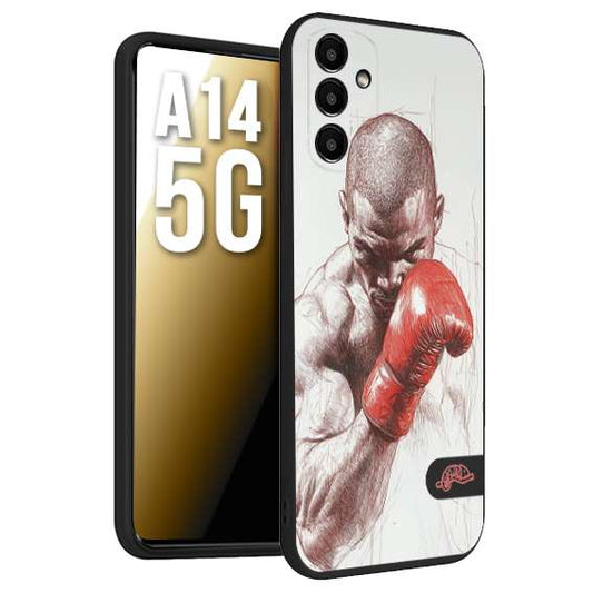 CUSTOMIZZA - Custodia cover nera morbida in tpu compatibile per Samsung A14 5G pugilato pugili disegno tattoo guantoni box sport primo piano