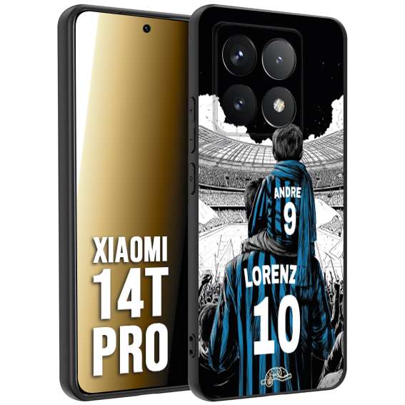 CUSTOMIZZA - Custodia cover nera morbida in tpu compatibile per Xiaomi 14T PRO personalizzata calcio football padre e figlio calciatori nerazzurra
