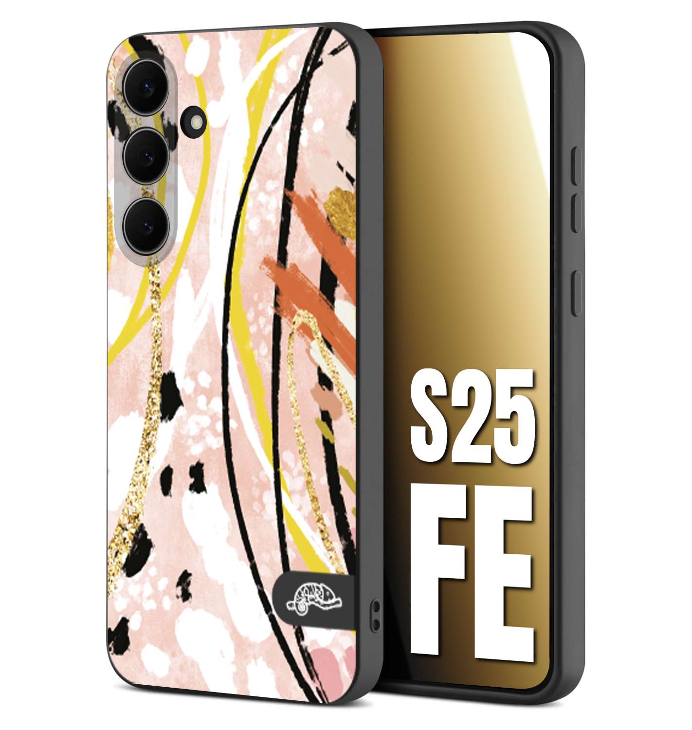 CUSTOMIZZA - Custodia cover nera morbida in tpu compatibile per Samsung S25 FE fiori astratti donna zebrato leopardato fantasia dorata gialla rosa colorata