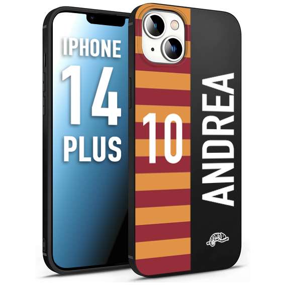 CUSTOMIZZA - Custodia cover nera morbida in tpu compatibile per iPhone 14 PLUS personalizzata calcio football nome e numero calciatori giallo rossi