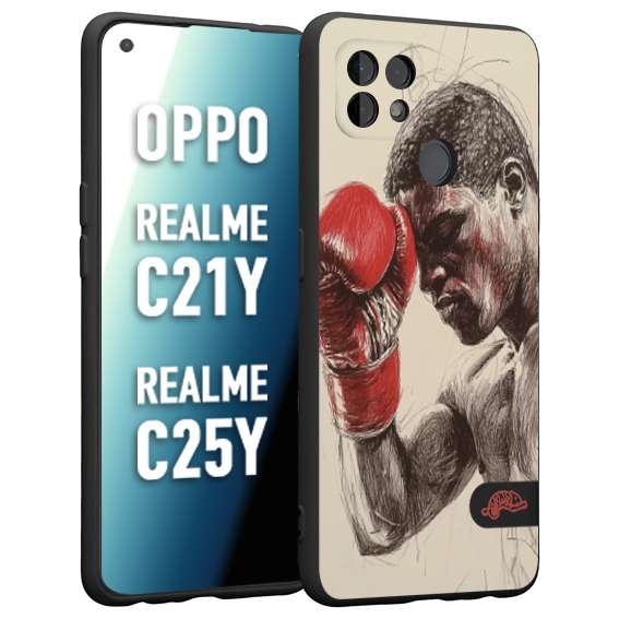 CUSTOMIZZA - Custodia cover nera morbida in tpu compatibile per Realme C21Y - C25Y pugilato pugili disegno tattoo guantoni boxer pesi massimi
