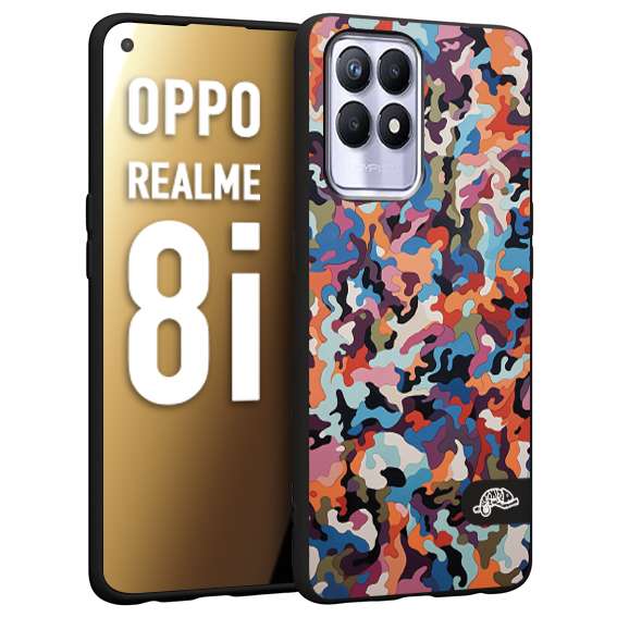 CUSTOMIZZA - Custodia cover nera morbida in tpu compatibile per Realme 8i camouflage mimetico militare moderno blu arancio rosa