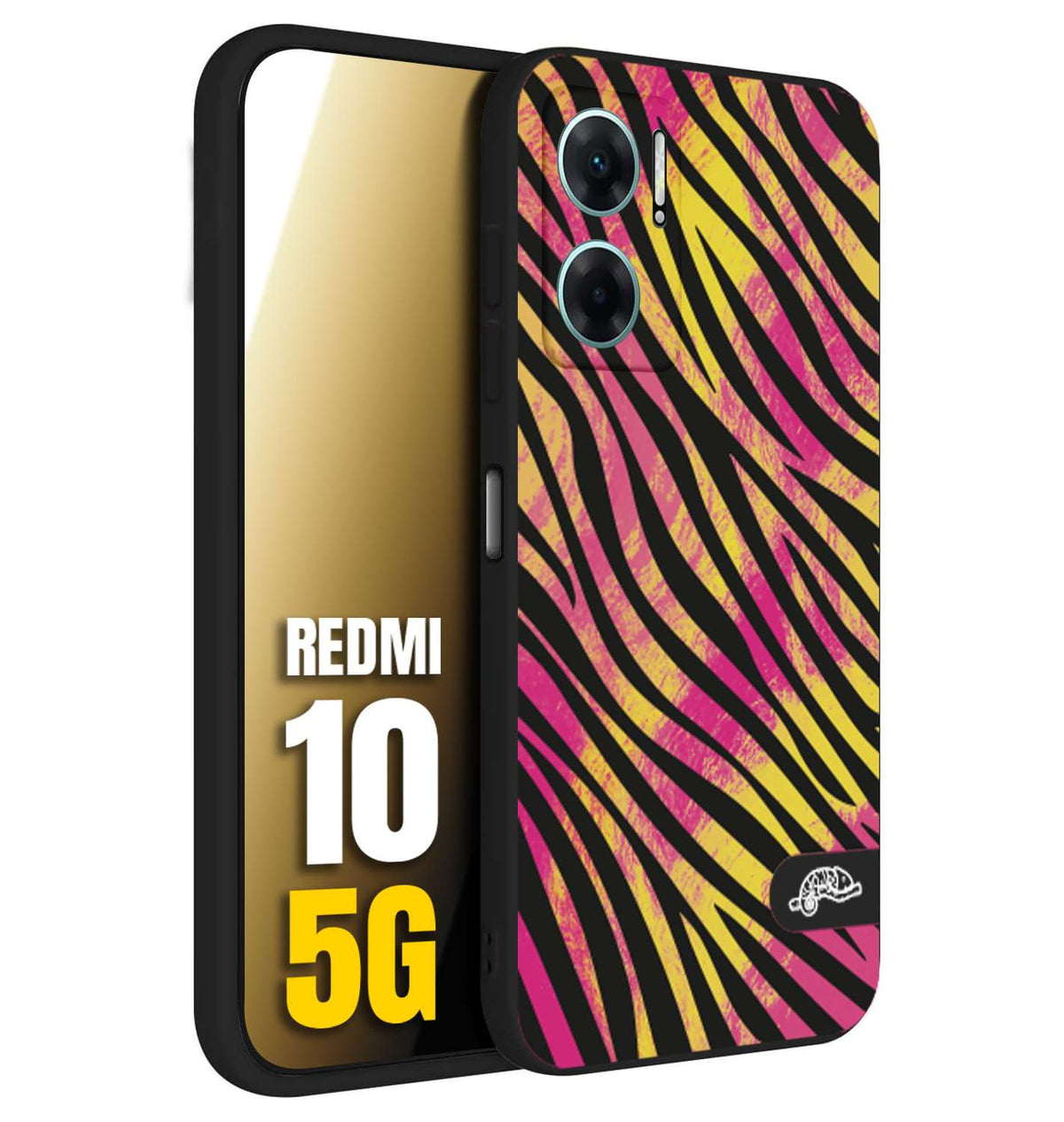 CUSTOMIZZA - Custodia cover nera morbida in tpu compatibile per Xiaomi Redmi 10 5G zebrata maculata a rilievo soft touch donna fucsia gialla