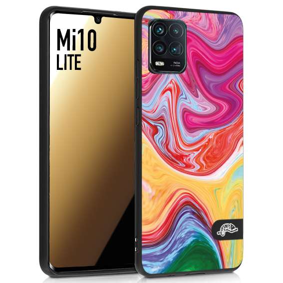 CUSTOMIZZA - Custodia cover nera morbida in tpu compatibile per Xiaomi Mi 10 LITE colorata fantasia vortice marmo onde verde fucsia gialla