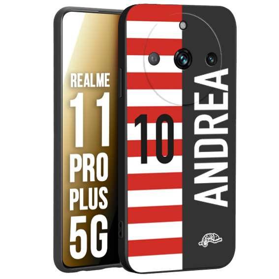 CUSTOMIZZA - Custodia cover nera morbida in tpu compatibile per Realme 11 PRO PLUS 5G personalizzata calcio football nome e numero calciatori bianco rossa