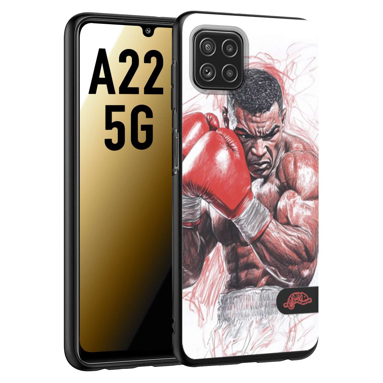 CUSTOMIZZA - Custodia cover nera morbida in tpu compatibile per Samsung A22 5G pugilato pugili disegno tattoo guantoni boxer pesi massimi iron mike