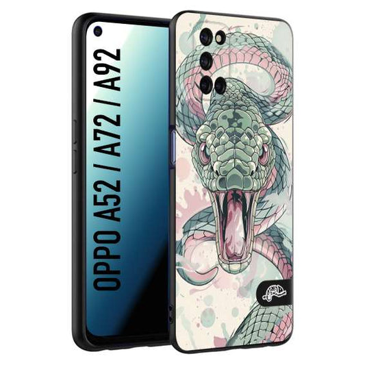 CUSTOMIZZA - Custodia cover nera morbida in tpu compatibile per Oppo A52 - A72 - A92 snake pink green serpente tatuaggio tattoo disegnato a mano