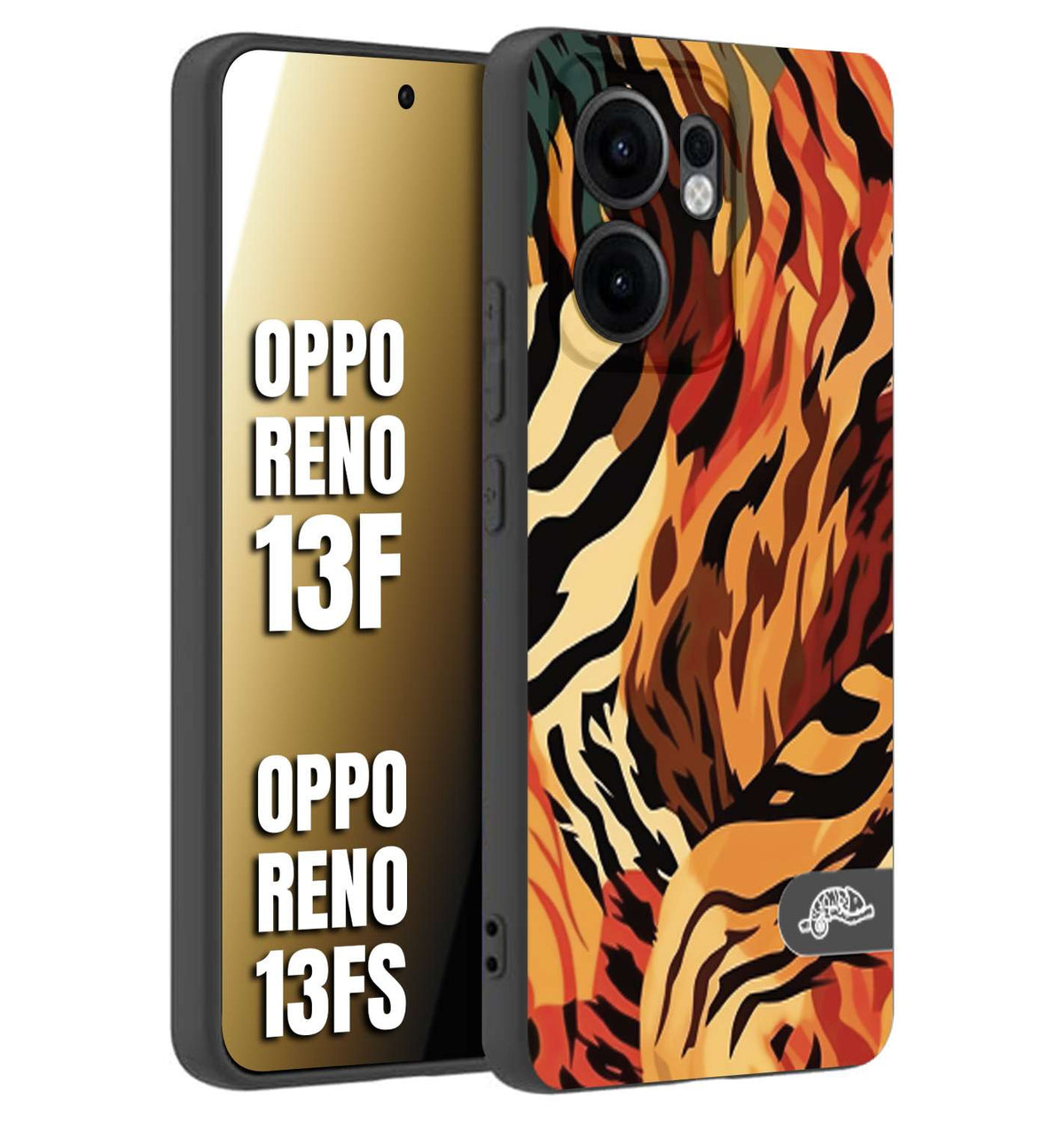 CUSTOMIZZA - Custodia cover nera morbida in tpu compatibile per Oppo Reno 13 F leopardato maculato tigrato tiger colorata gialla rossa arancio