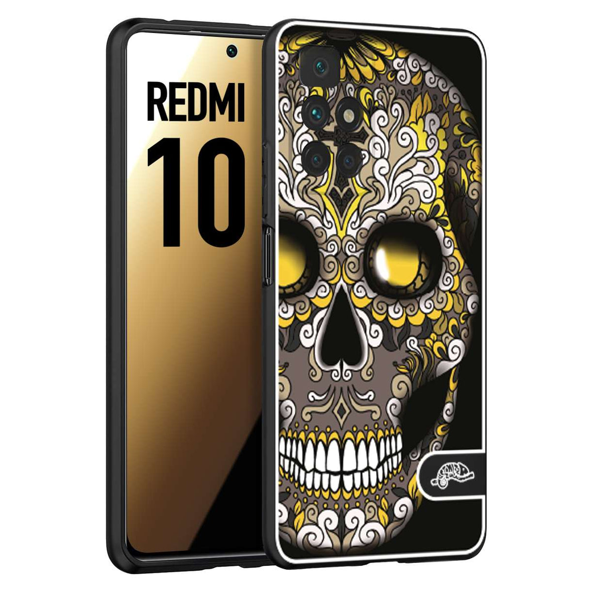 CUSTOMIZZA - Custodia cover nera morbida in tpu compatibile per Xiaomi Redmi 10 effetto marmo marble verde green venature dorato pietra