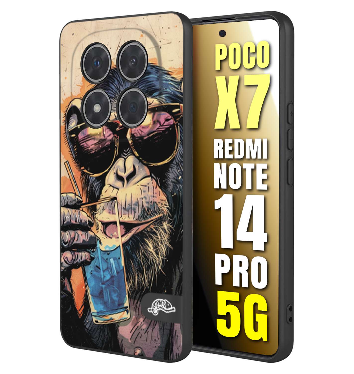 CUSTOMIZZA - Custodia cover nera morbida in tpu compatibile per Xiaomi Redmi Note 14 PRO 5G estate disegnata cocktails animali simpatici scimmia monkey negroni